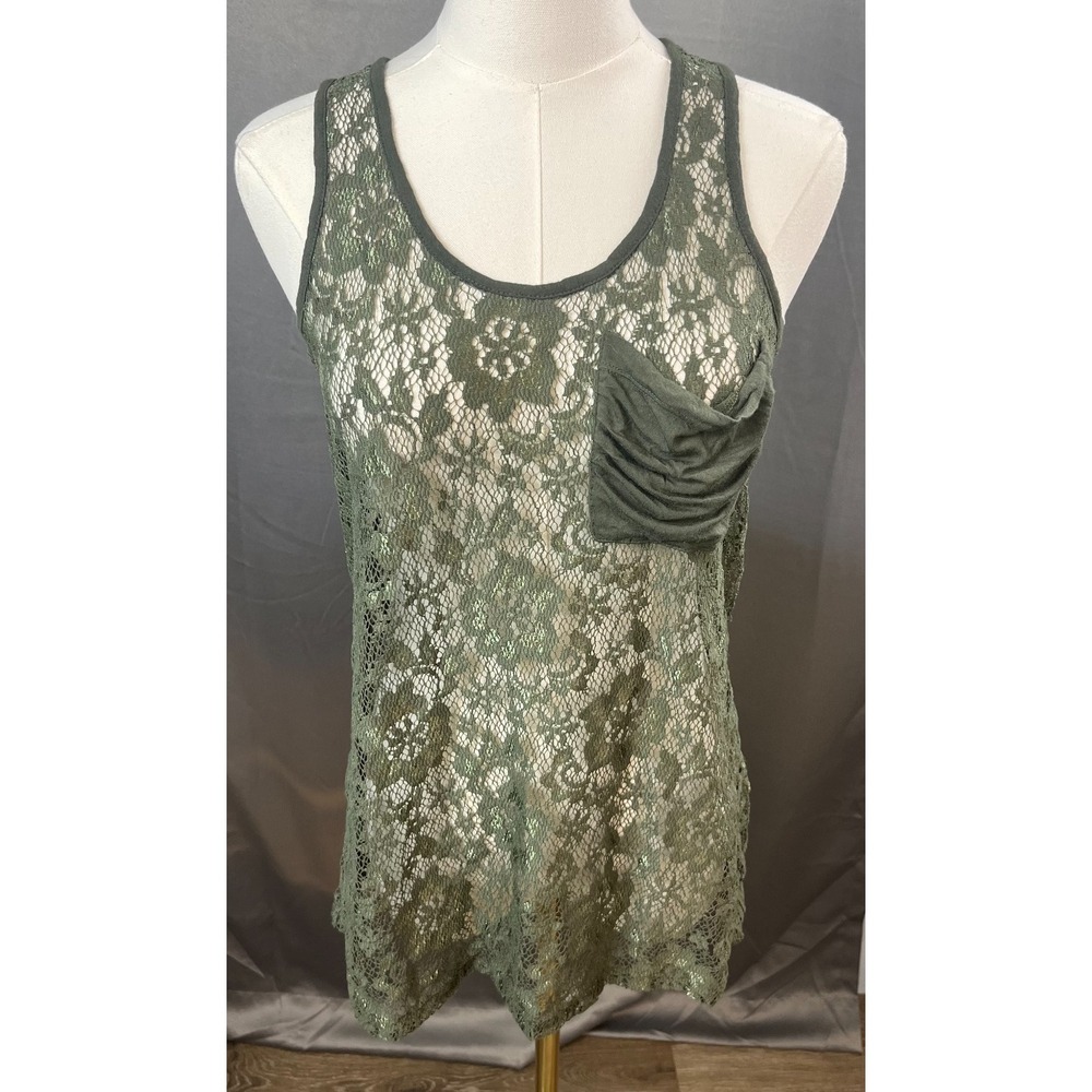 Pink Rose Forest Fairy Whimsigoth Lace Green Racerback Tank Top Women Large